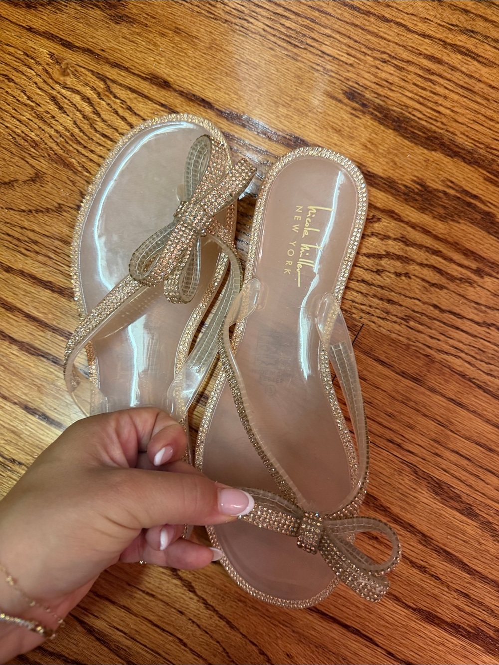 Nine West Sparkling Gold Jelly Bow Slide Sandals